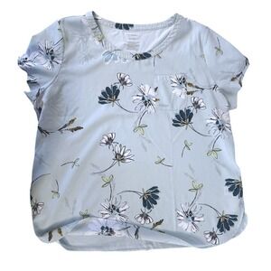 Van‎ Heusen Top Womens XL Blue Floral Short Sleeve Mixed Media Pocket Blouse